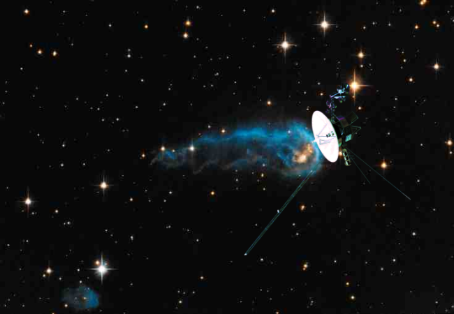 A picture of the Voyager 1 space probe drifting through interstellar space